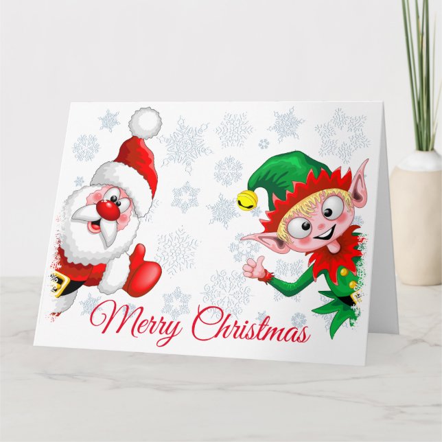 Carte de personnages de Noël de Père Noël et d'elf (Devant)