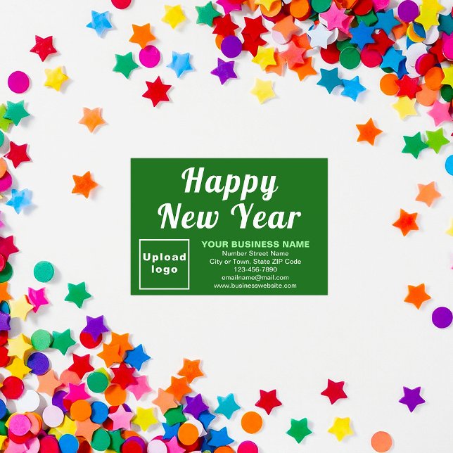 Carte de petit appartement vert pour le Nouvel An (Business brand with New Year greeting on small green flat card)