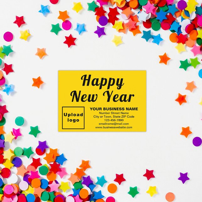 Carte de petit plat jaune pour le Nouvel An (Business brand with New Year greeting on small yellow flat card)