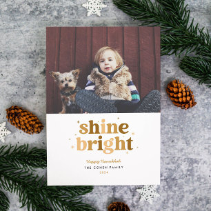 Carte de photo de Hanukkah Gold Shine Bright