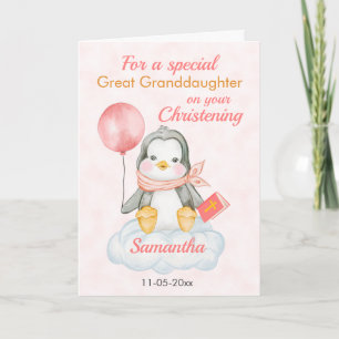 Carte de pingouin de grand-fille Christening migno