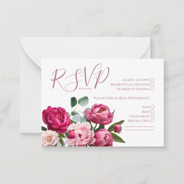 Carte de pivoine Mariage RSVP (Devant)