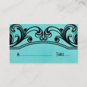 Carte de place Aqua Vintage Swirls