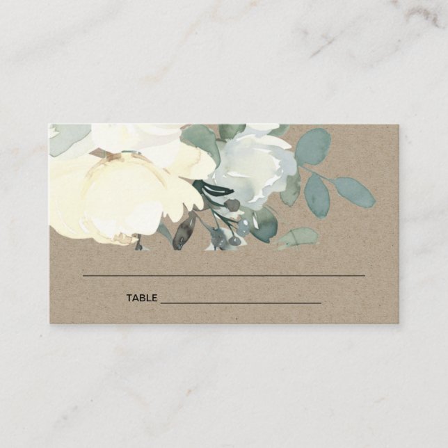 CARTE DE PLACE BABY SHOWER FLORAL BLANC KRAFT IVOR (Devant)