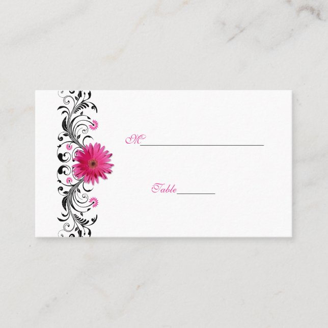 Carte de place Black Floral Rose Gerbera Daisy (Devant)