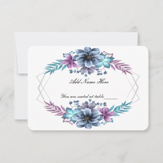 Carte de place de la table de l'aquarelle bleu et  (Devant)