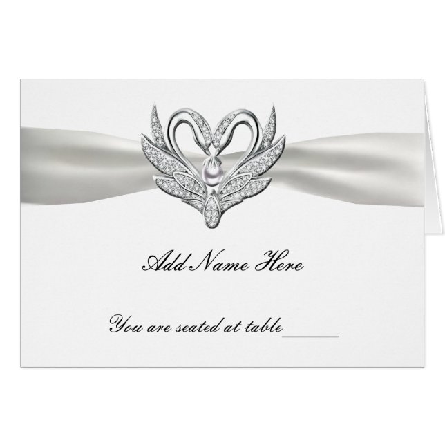 Carte de place de table pliée en argent blanc ruba (Devant Horizontal)