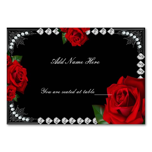 Carte De Place De Table Roses Et Diamants Rouges R (Devant)