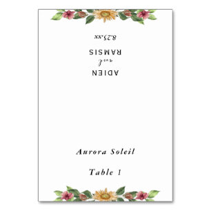 Carte de place pliable Boho Sunflower Mariage