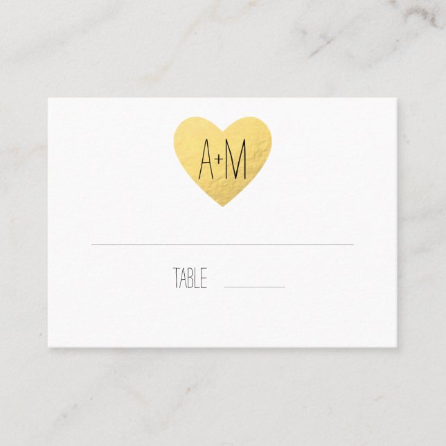 Carte de place pour mariage de coeur doré (Devant)