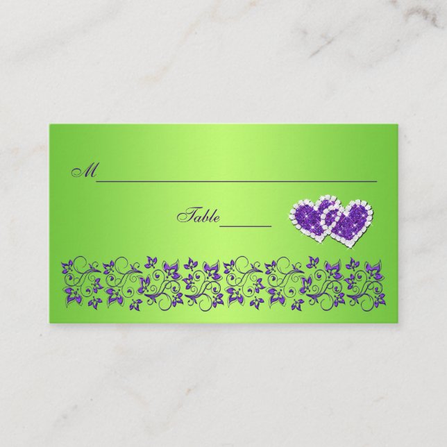 Carte de place Purple, Green Floral et Coeurs Join (Devant)