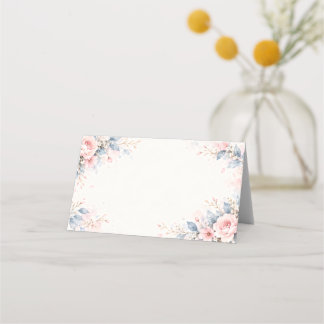 CARTE DE PLACEMENT 水彩フラワー 結婚式 席札 二つ折りプレイスカード ダスティブルー&くすみピンク 花柄