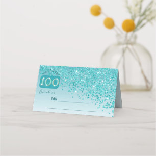 Carte De Placement 100e fête d'anniversaire Parties scintillant bleue