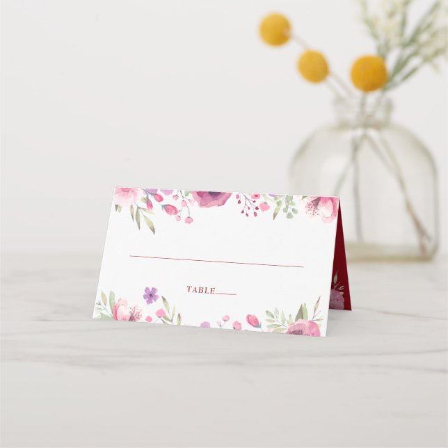 Carte De Placement 40e anniversaire de Mariage Roses d'aquarelle (Devant)