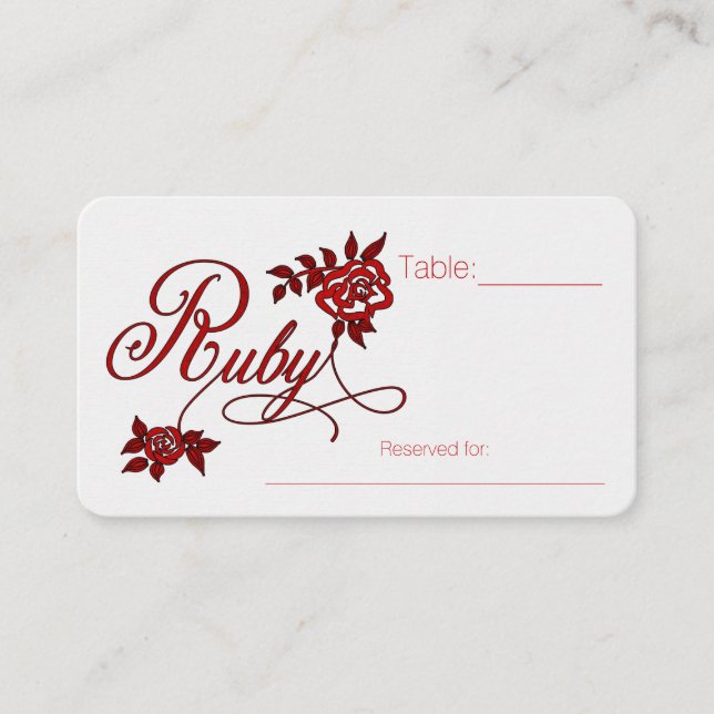 Carte De Placement 40e anniversaire de rubis avec des roses blanches (Devant)