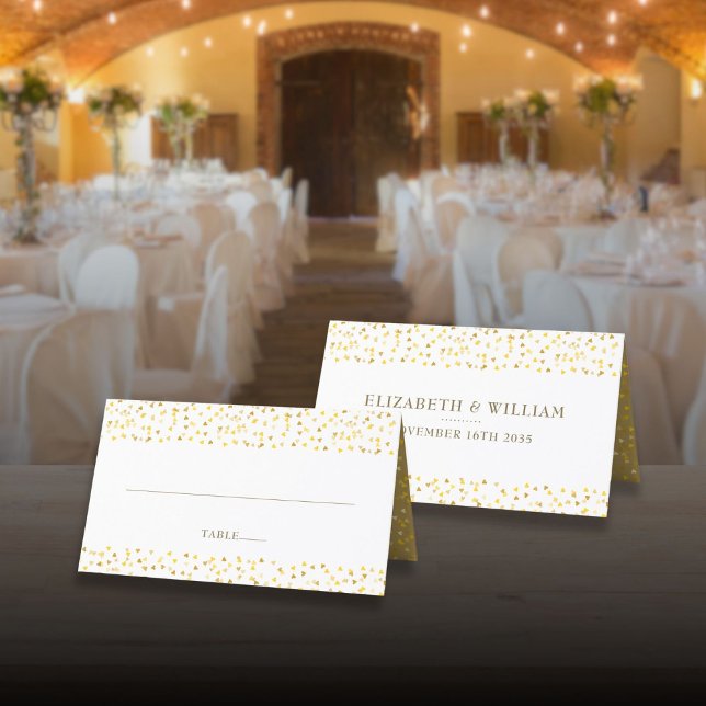 Carte De Placement 50e anniversaire du Mariage Coeurs d'or (50th Wedding Anniversary Golden Hearts Place Card)