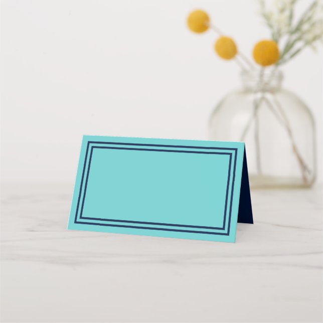 Carte De Placement Ajouter votre texte Aqua Turquoise avec Navy Blue  (Devant)