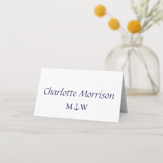 Carte De Placement Ancrage nautique bleu marine blanc coutume Mariage (Devant)