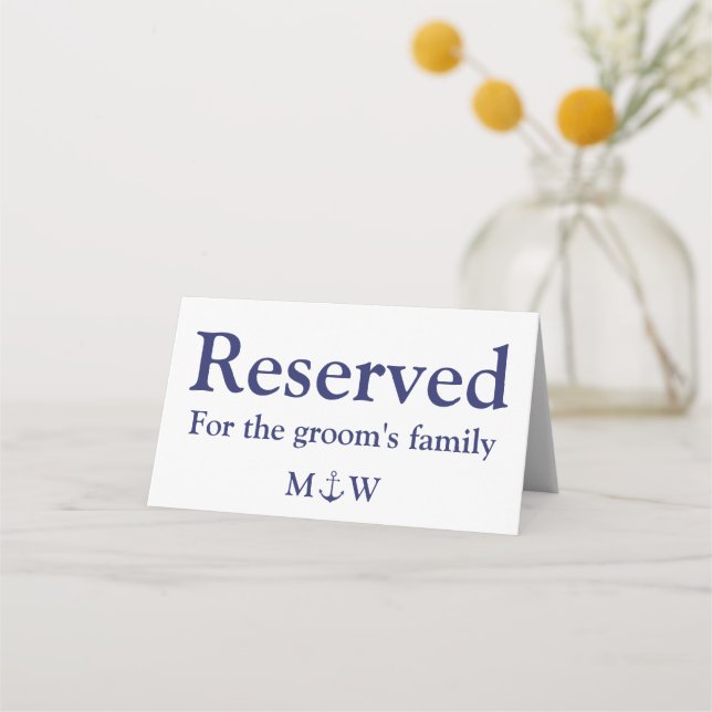 Carte De Placement Ancrage nautique bleu marine personnalisé Mariage  (Devant)
