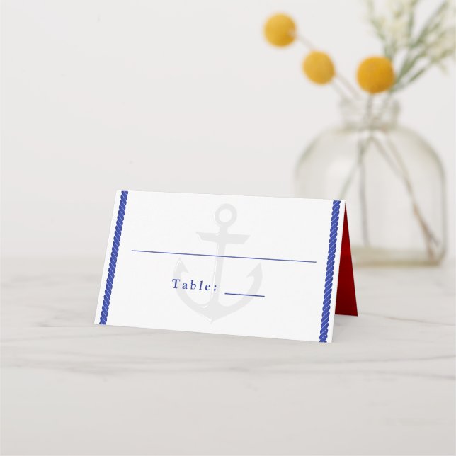 Carte De Placement Ancre d'aquarelle bleu blanc Mariage nautique (Devant)