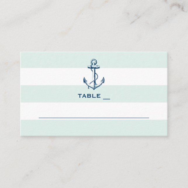 Carte De Placement Ancre de marine et rayures de menthe Mariage nauti (Devant)