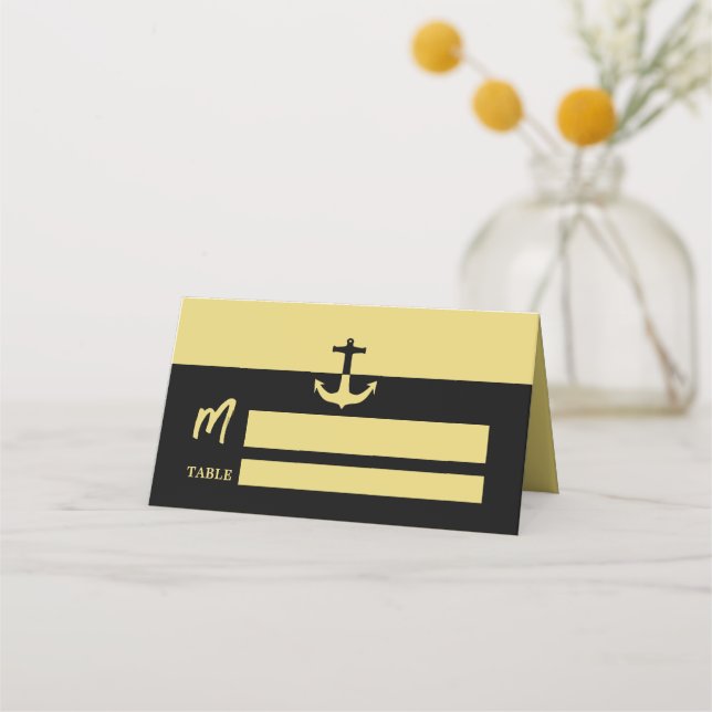 Carte De Placement Ancre nautique - Black Gold - Mariage plage (Devant)