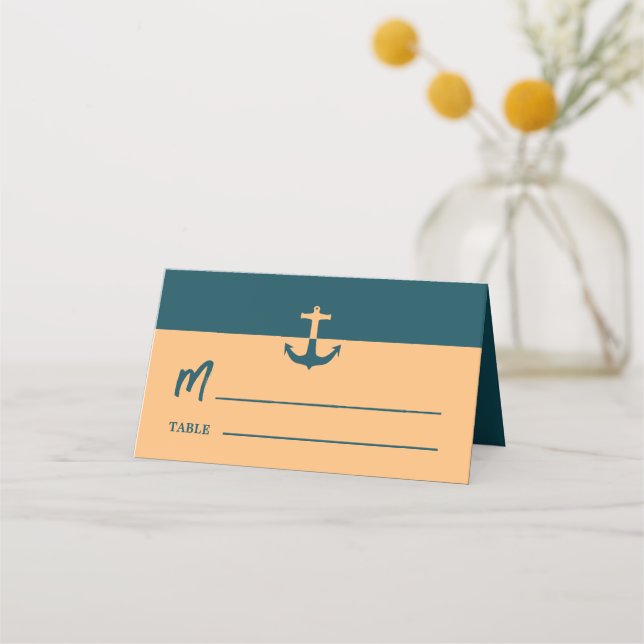 Carte De Placement Ancre nautique - Bleu corail - Mariage plage (Devant)
