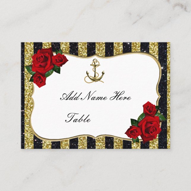 Carte De Placement Ancre nautique Gold Black Stripe Table Place Card (Devant)