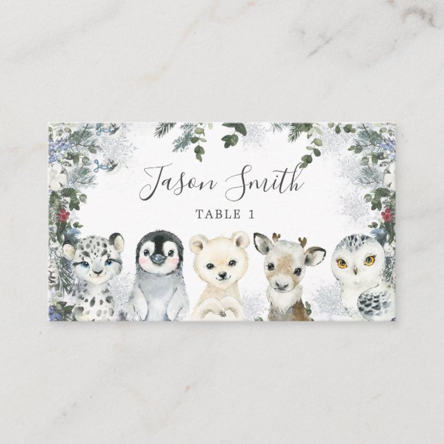 Carte De Placement Animal de l'Arctique Hiver Onederland 1er annivers (Devant)