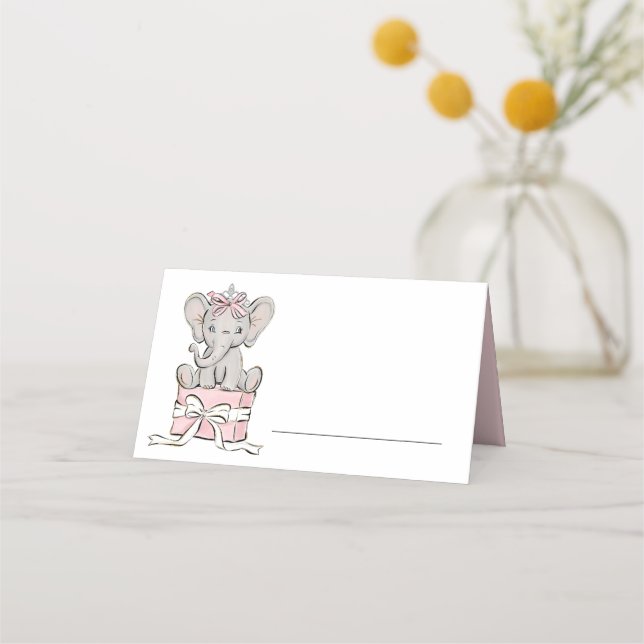 Carte De Placement Anniversaire de la princesse Tiara Elephant rose (Devant)