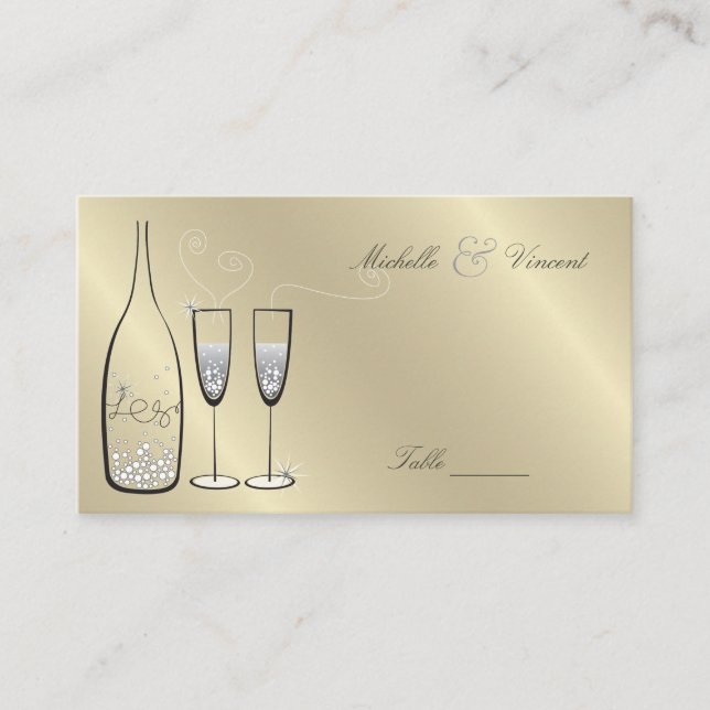 Carte De Placement Anniversaire du Mariage de Champagne d'argent Cart (Devant)