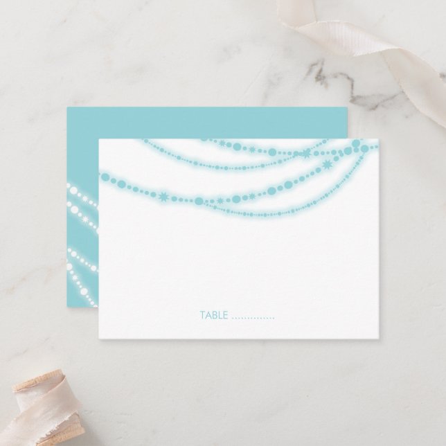 Carte De Placement Aqua Blue élégant brillant scintillant Mariage cla (Devant/Arrière en situation)