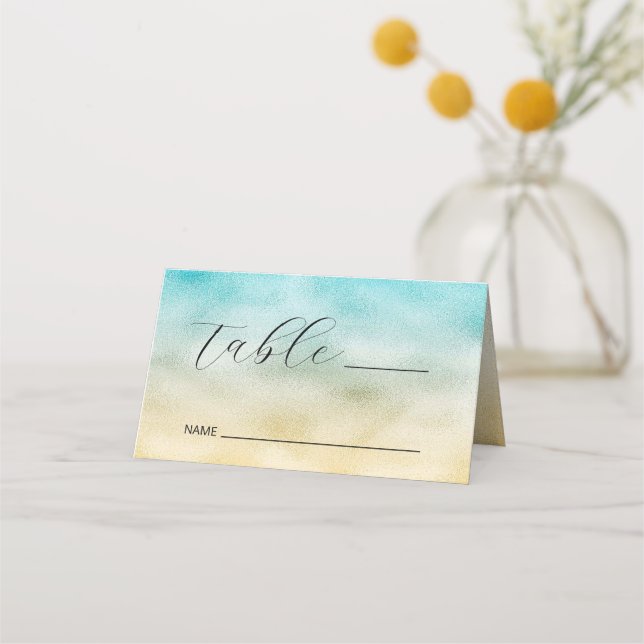 Carte De Placement Aqua et Gold Ombre Foil (Devant)