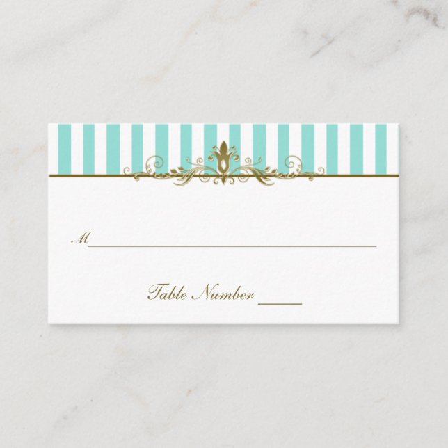 Carte De Placement Aqua, Grandes Blances avec rouleaux Or (Devant)