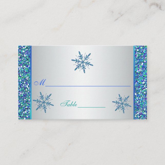 Carte De Placement Aqua Green Silver Flakes Quinceanera Placecard (Devant)