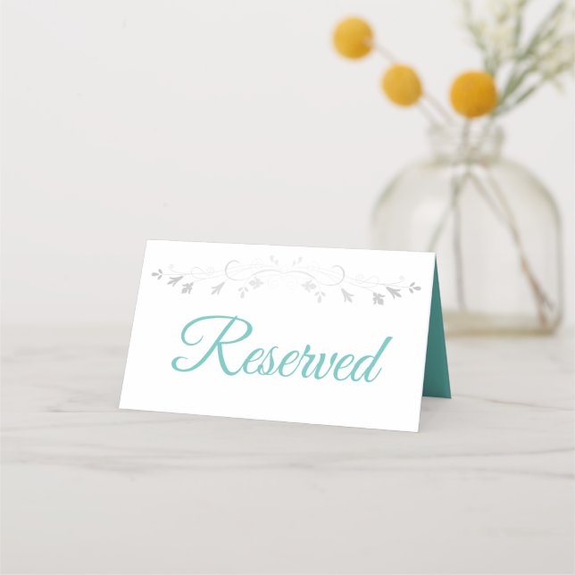 Carte De Placement Aqua Turquoise sur White Elegant Wedding Réservé (Devant)