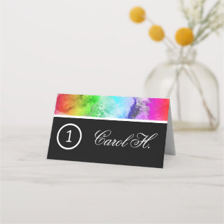 Carte De Placement Aquarelle à l'encre arc-en-ciel Nom de la table