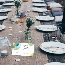 Carte De Placement Aquarelle Abstraite bleu Jaune Art Mariage unique