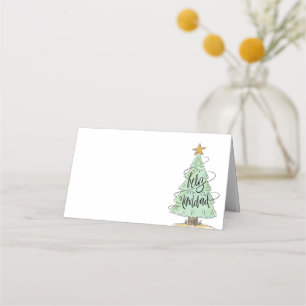 Carte De Placement Aquarelle Arbre de Noël Feliz Navidad   Fêtes