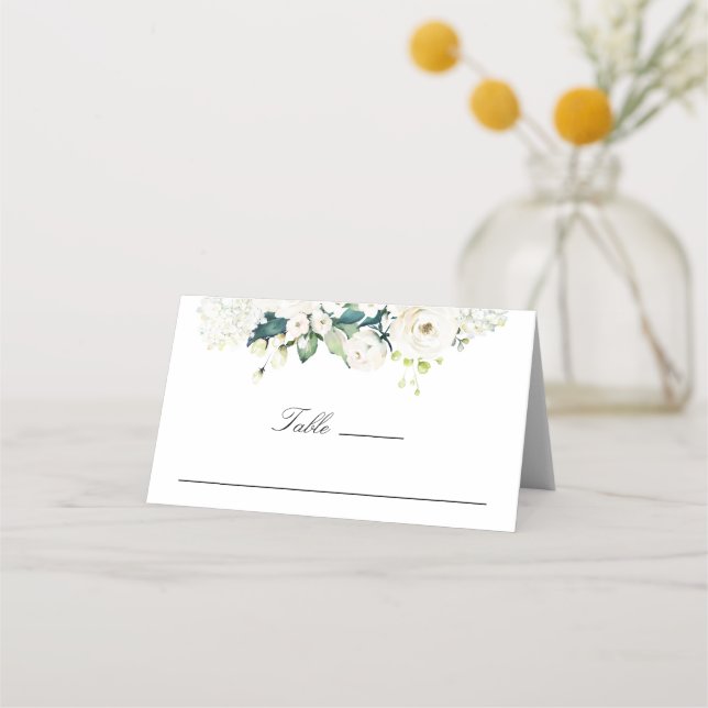 Carte De Placement Aquarelle blanche neutre Mariage floral (Devant)