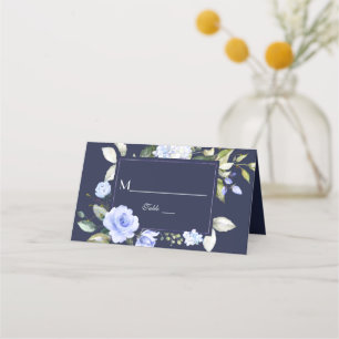 Carte De Placement Aquarelle Bleu Cadre Floral Numéro de tableau du M