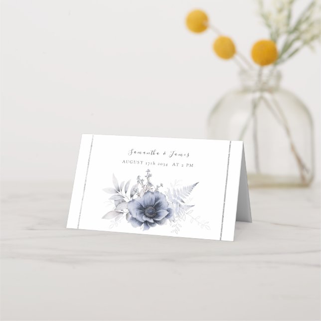 Carte De Placement Aquarelle Bleu Dusty Bohème Floral (Devant)