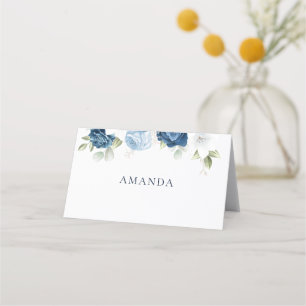 Carte De Placement Aquarelle bleu Dusty Floral Mariage