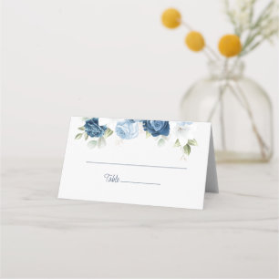 Carte De Placement Aquarelle bleu Dusty Mariage Floral