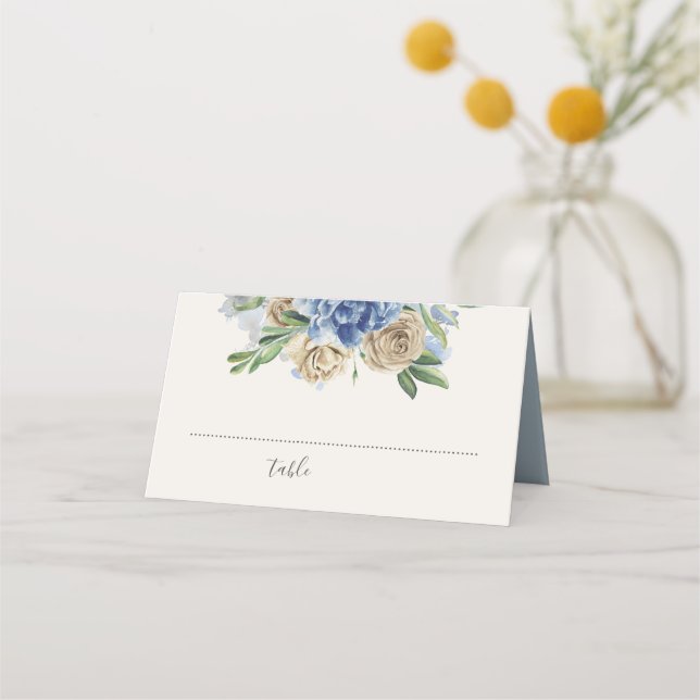 Carte De Placement Aquarelle bleu et ivoire Dusty (Devant)