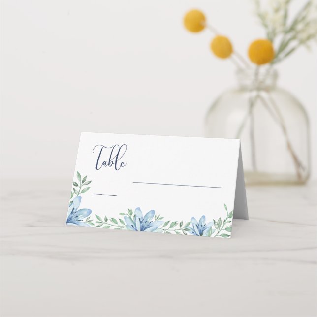 Carte De Placement Aquarelle bleu Floral Floroms Mariage de table (Devant)