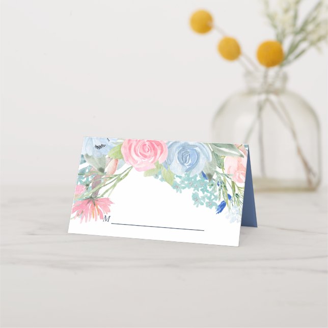 Carte De Placement Aquarelle bleu rose Mariage (Devant)