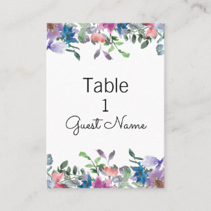 Carte De Placement Aquarelle bleu rose violet Floral Mariage invité