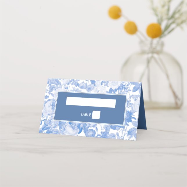 Carte De Placement Aquarelle bleue Mariage de fleurs botaniques (Devant)