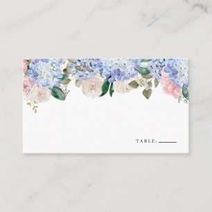 Carte De Placement Aquarelle Blue Hydrangea et rose Roses Floral
